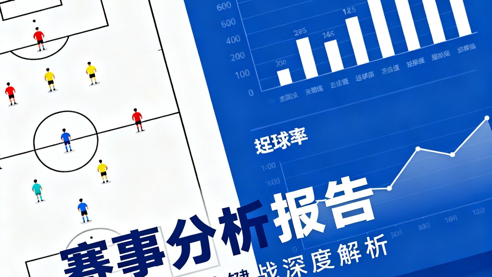 一份精美的赛事分析报告封面展示，包含球队阵型图解和关键数据可视化图表